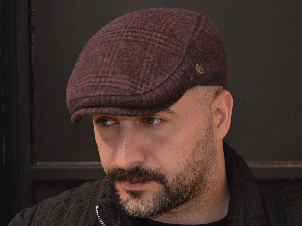 Pozze Kerem Kışlık  Ekoseli Spor Kasket Bordo