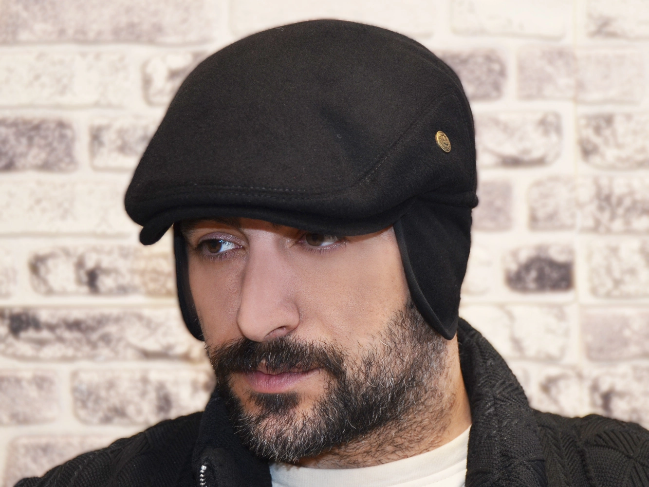 Pozze Kaşmir Yün Kulaklı London Kasket Siyah