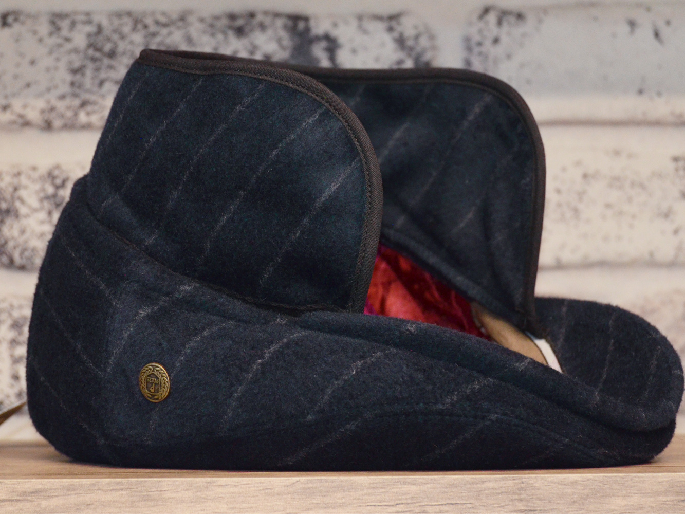 Pozze%20Kaşmir%20Kulaklı%20London%20Lacivert%20Çizgili