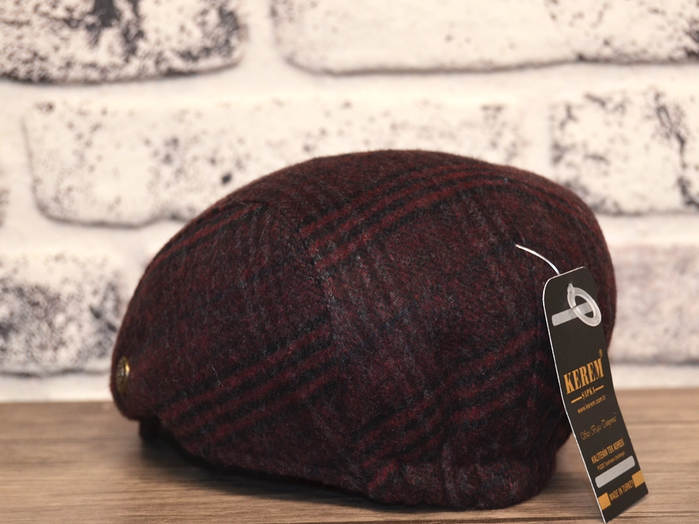 Pozze Kerem Kışlık  Ekoseli Spor Kasket Bordo