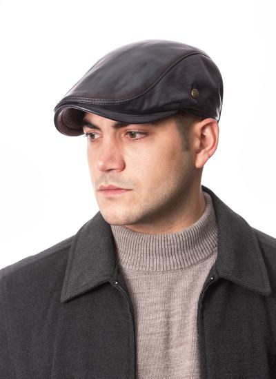 Gri Kışlık Spor Erkek Deri Kasket Şapka