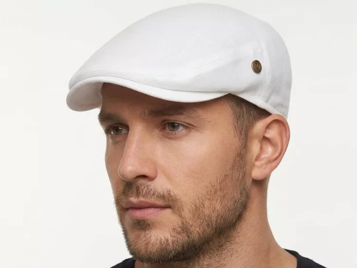 Beyaz Yazlık Keten Kasket Şapka